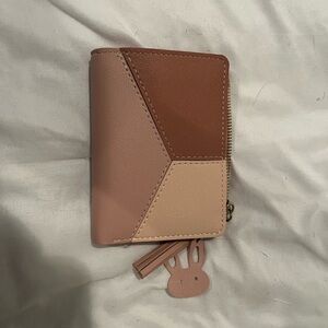 Geometric Tri-Color Wallet with Zipper